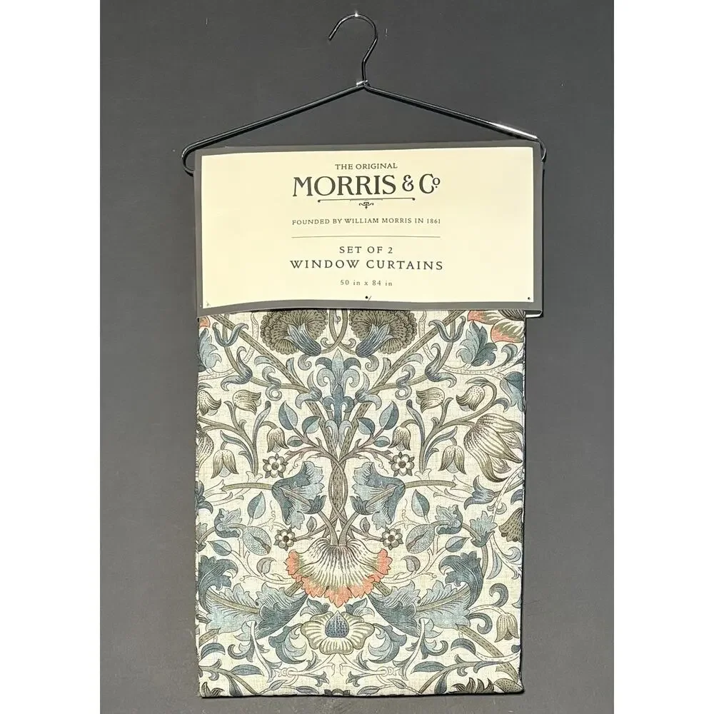 William Morris & Co. Window Curtains Panels Lodden Set Pair 50 X 84” Blue Drapes